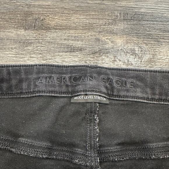 American Eagle Black Women 24 Exposed Buttonfly Wide Flare Leg Bell Jeans 42" - Picture 6 of 14